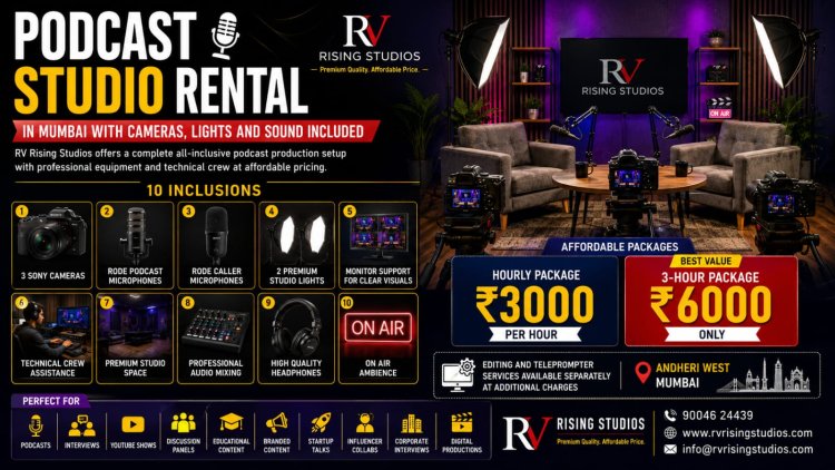 Affordable Podcast Space in Mumbai with 3 Sony Cameras & Lighting Setup